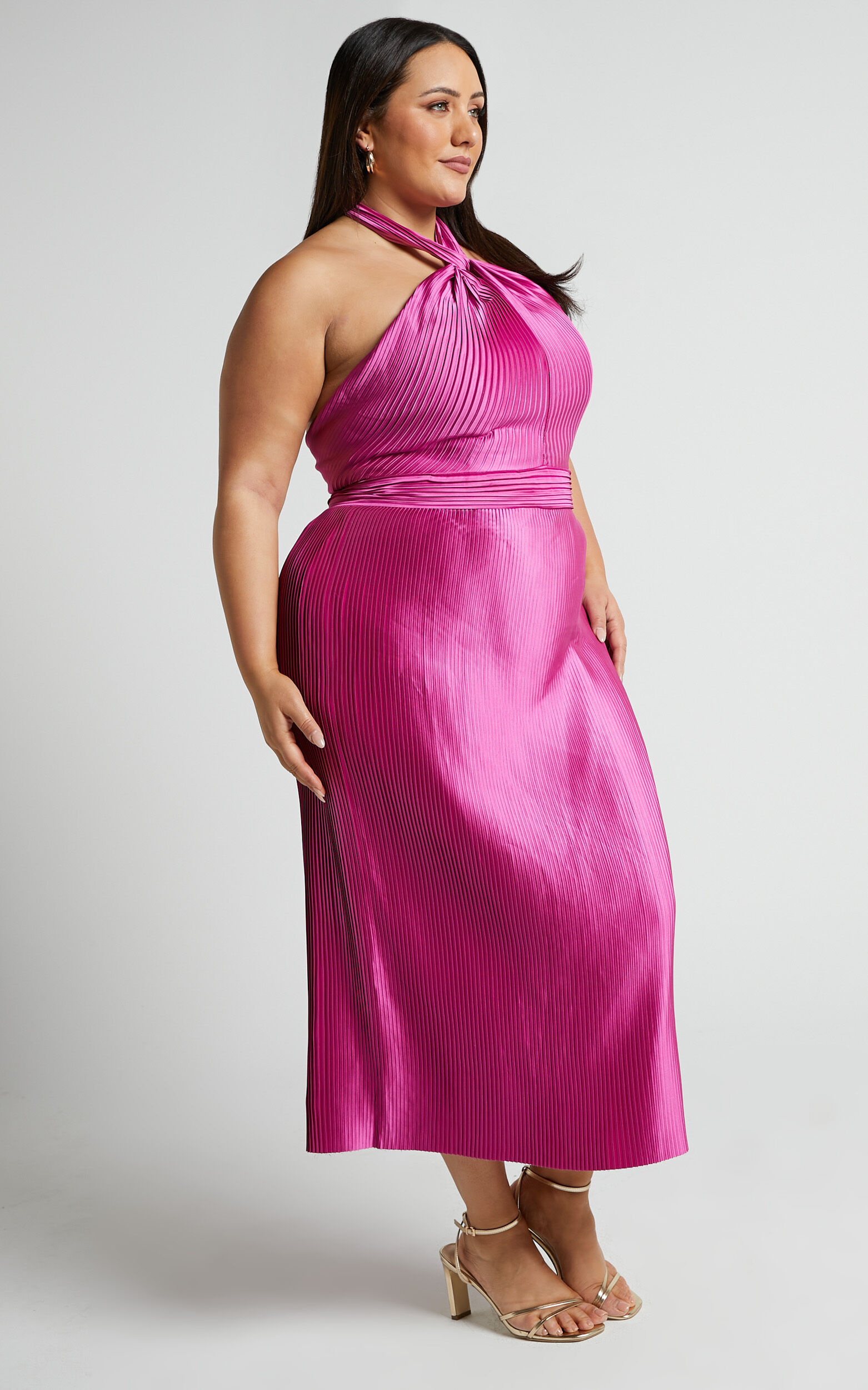 Marlette Midi Dress Pleated Open Back Halter Dress in Grape Showpo USA