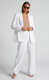 Bonnie Pants - High Waisted Tailored Wide Leg Pants in White