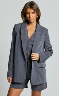 Caralina Blazer - Oversized Single Breasted Blazer in Charcoal