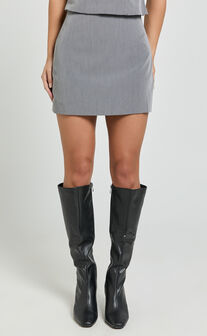 Pauline Mini Skirt - Tailored Column Mini Skirt in Grey