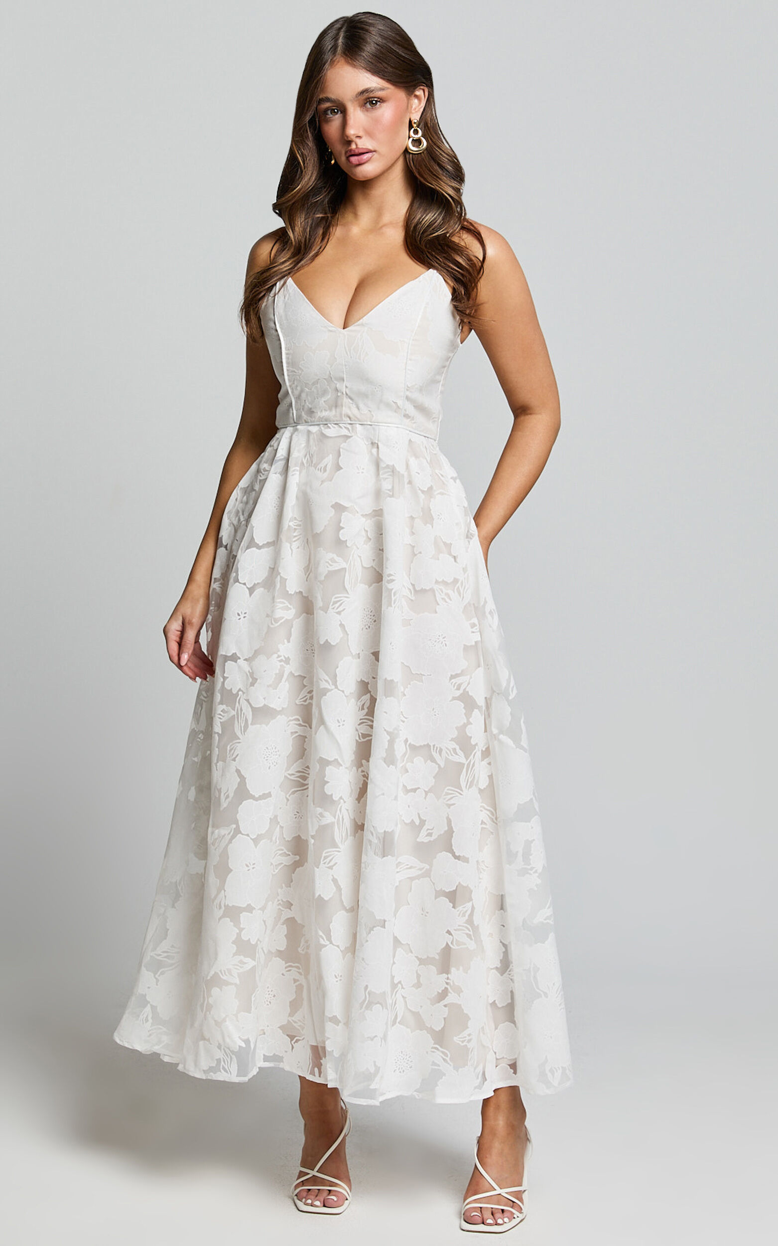 Fit and flare white midi dress deals