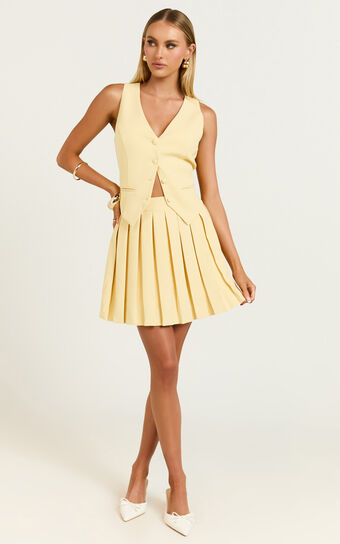 Harlee Vest - Fitted V Neck Tailored Vest Top in Lemon