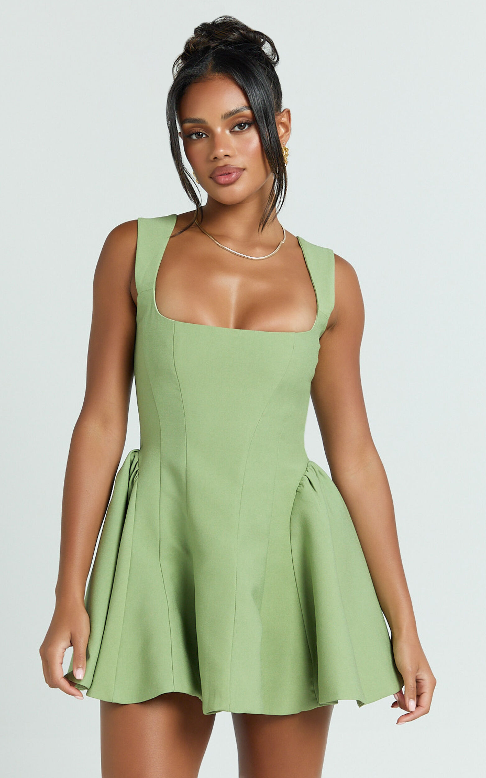 Kailee Mini Dress - Wide Strap Square Neck Fit And Flare