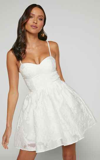 Brailey Mini Dress - Sweetheart Bustier Dress in White Jacquard Showpo