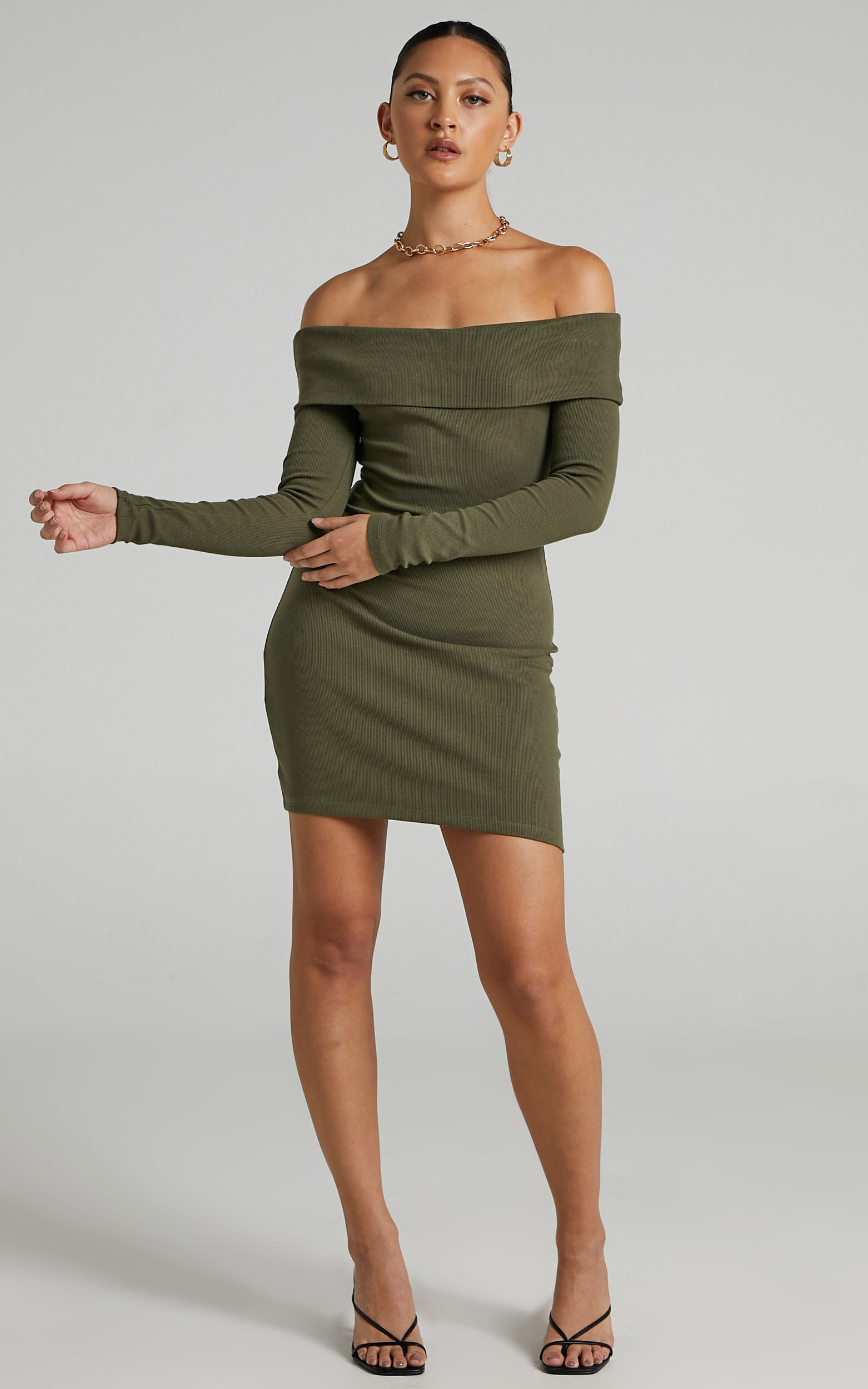 Khaki bodycon dress sales