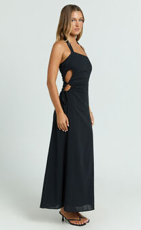 Myra Maxi Dress - Halter Ruched Side Dress in Black