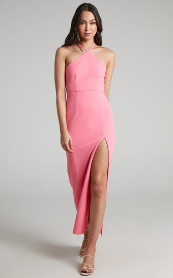 Anica Thigh Split Maxi Dress in Pink