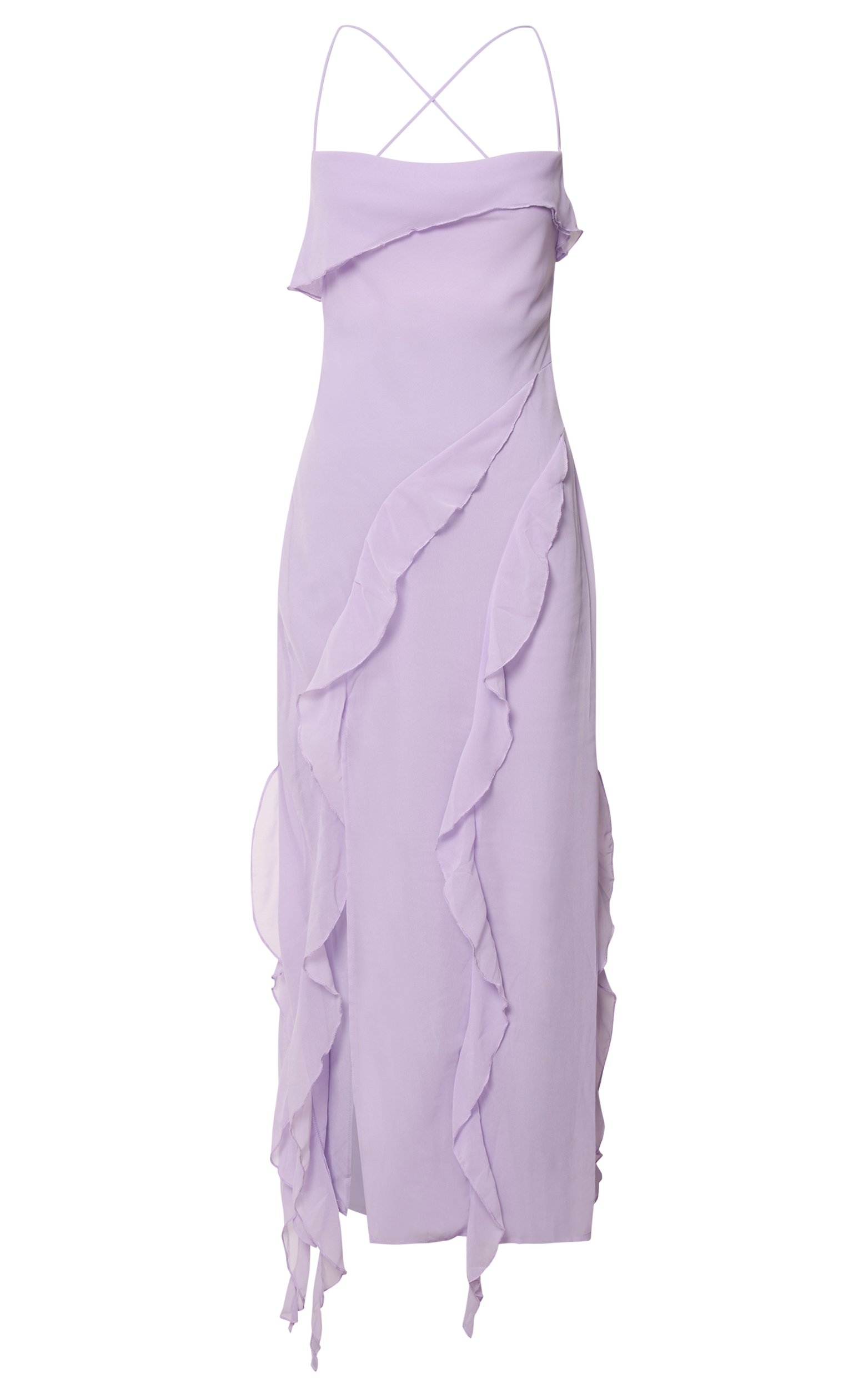 Connie Midi Dress Ruffle Detail Dress in Lilac Showpo EU
