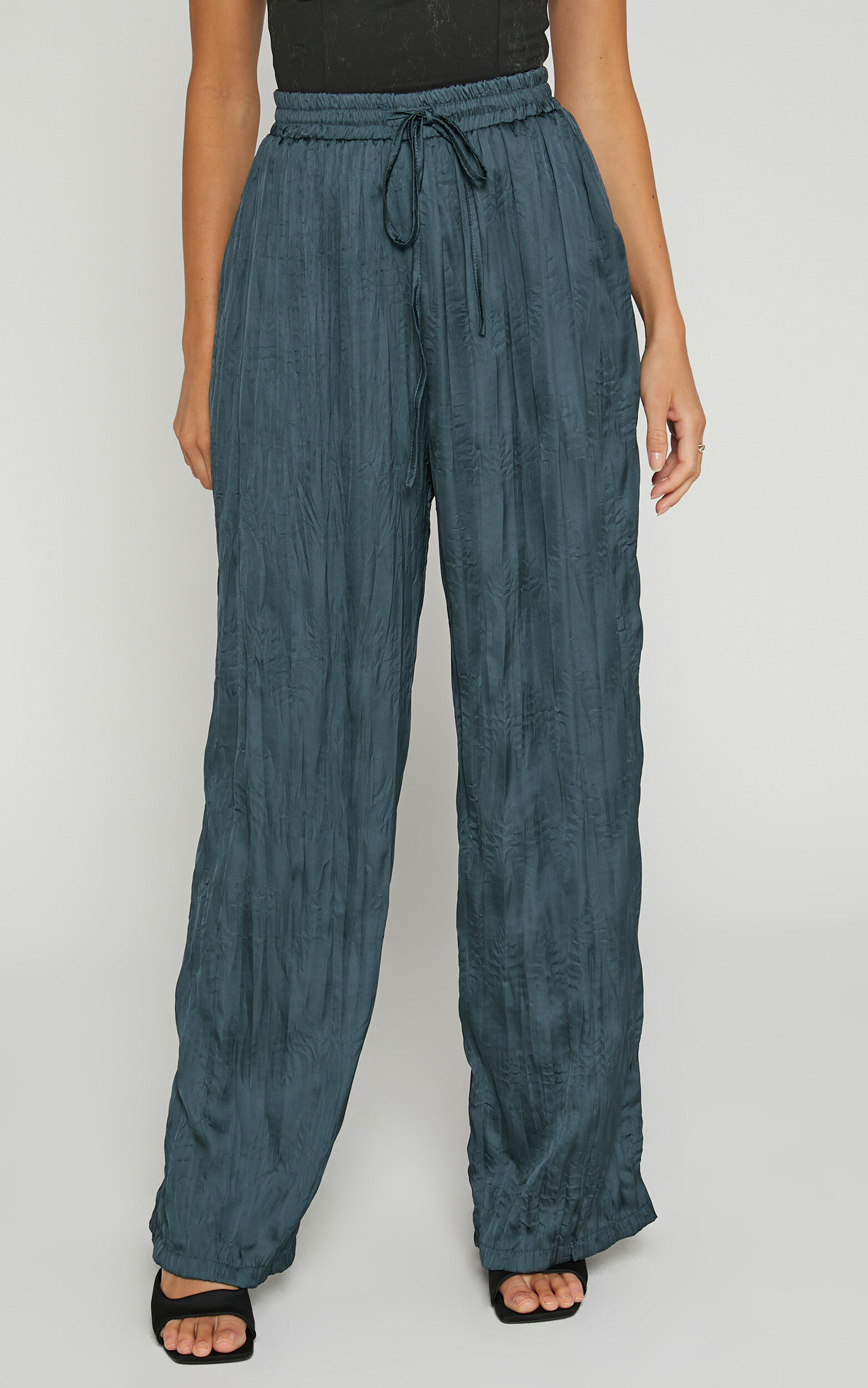Lazzy Pants - Elasticated Waist Crinkle Pants in Petrol | Showpo