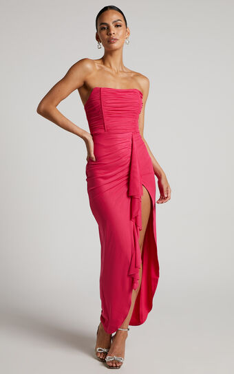 Nora Midi Dress - Corset Detailing Dress in Hot Pink