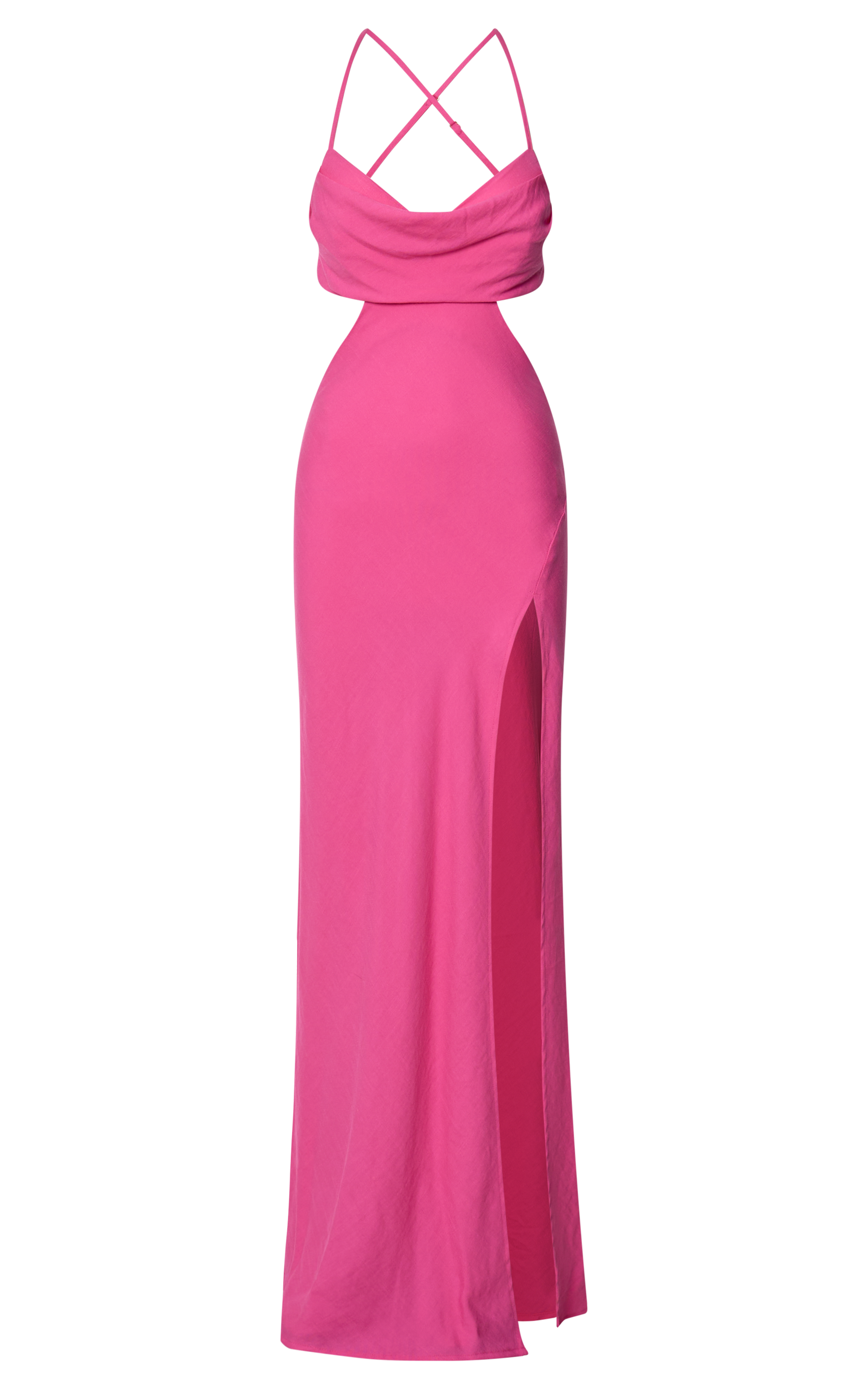 Reviena Maxi Dress - Cut Out Cowl Neck Dress in Hot Pink Reviena Maxi Dress - Cut Out Cowl Neck Dress in Hot Pink