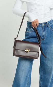 Leauna Bag - Hardware Detail Shoulder Bag in Brown