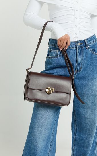 Leauna Bag - Hardware Detail Shoulder Bag in Brown