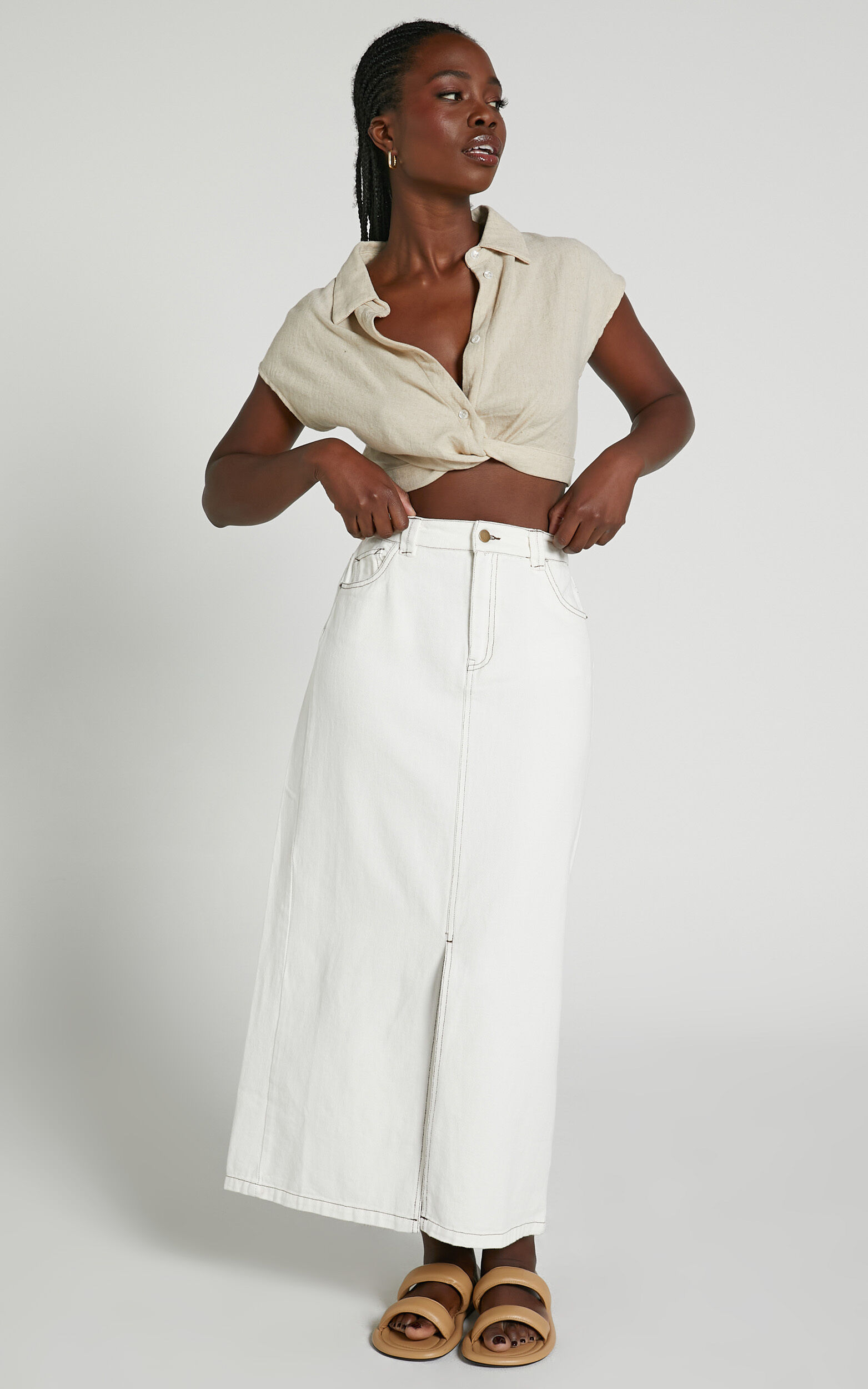 Denim midi skirt split 2025