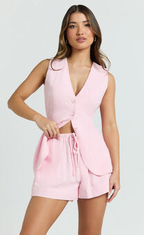 Olivia Shorts - Drawstring Relaxed Linen Shorts in Pink