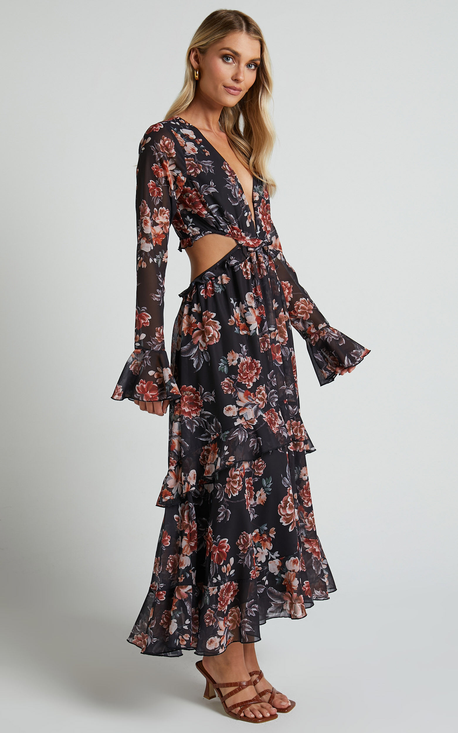 Plunge front cheap midi dress