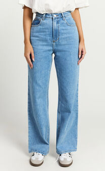 Cole Jeans - High Waist Relaxed Wide Leg Recycled Denim Jeans in Mid Blue Wash