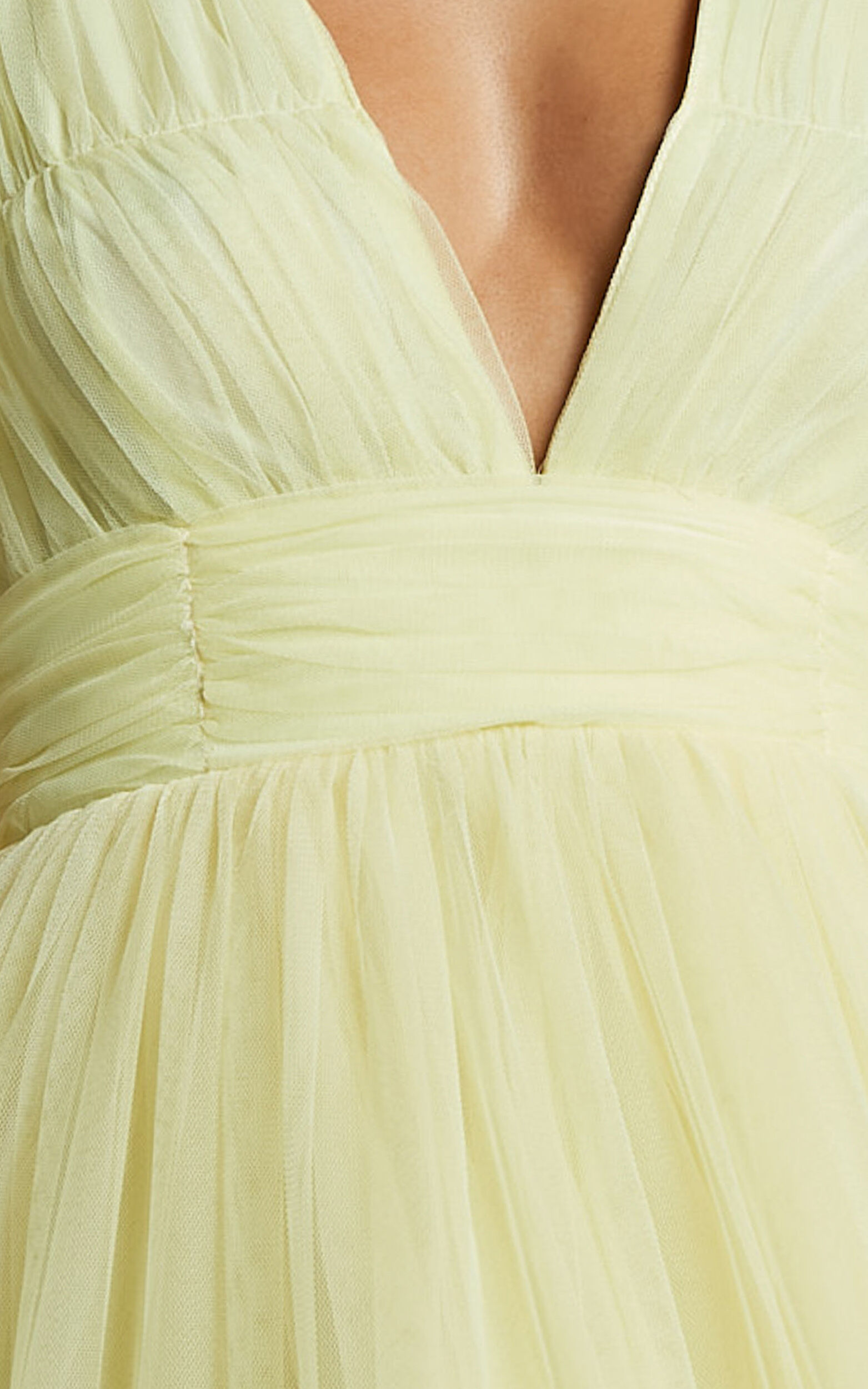 Jiraye Midi Dress - Flutter Sleeve Tuelle Plunge Dress in Lemon | Showpo