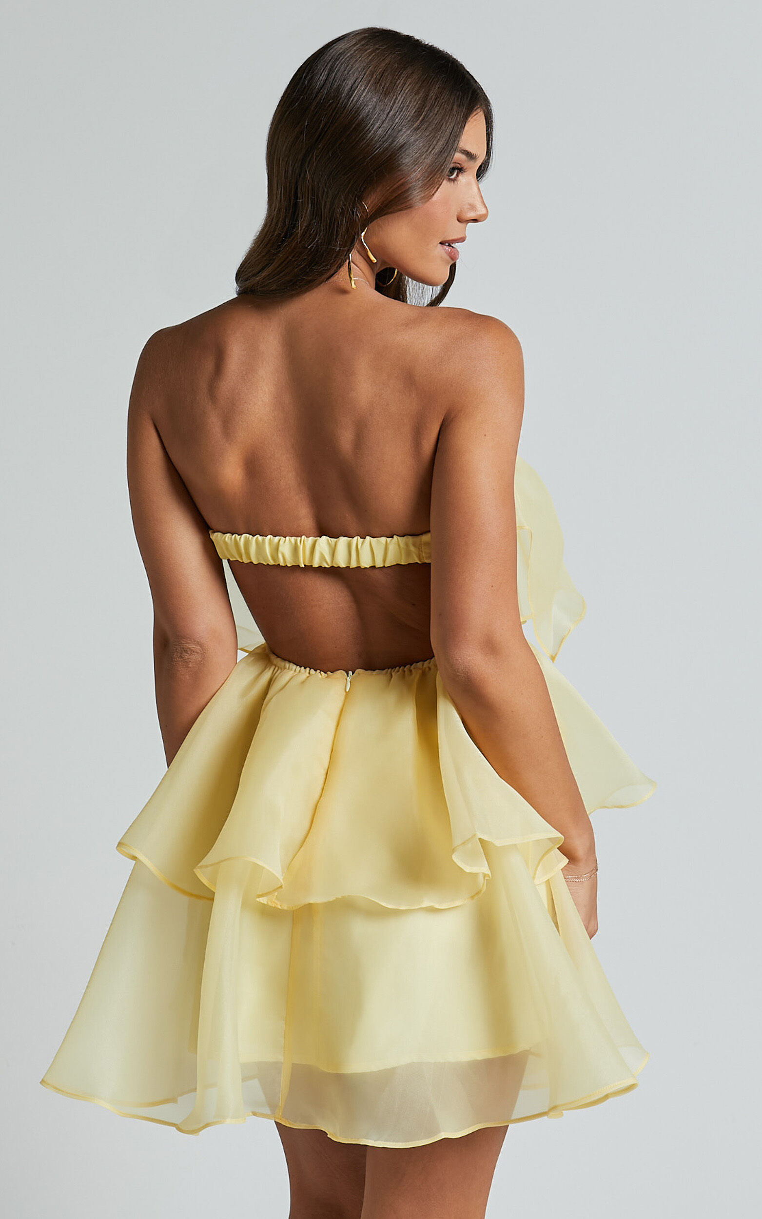 Ritta Mini Dress Strapless Layered Dress in Yellow Showpo EU