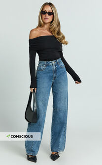 Diana Jeans - Mid Rise Wide Leg Barrel Recycled Denim Jeans in Dark Blue Wash