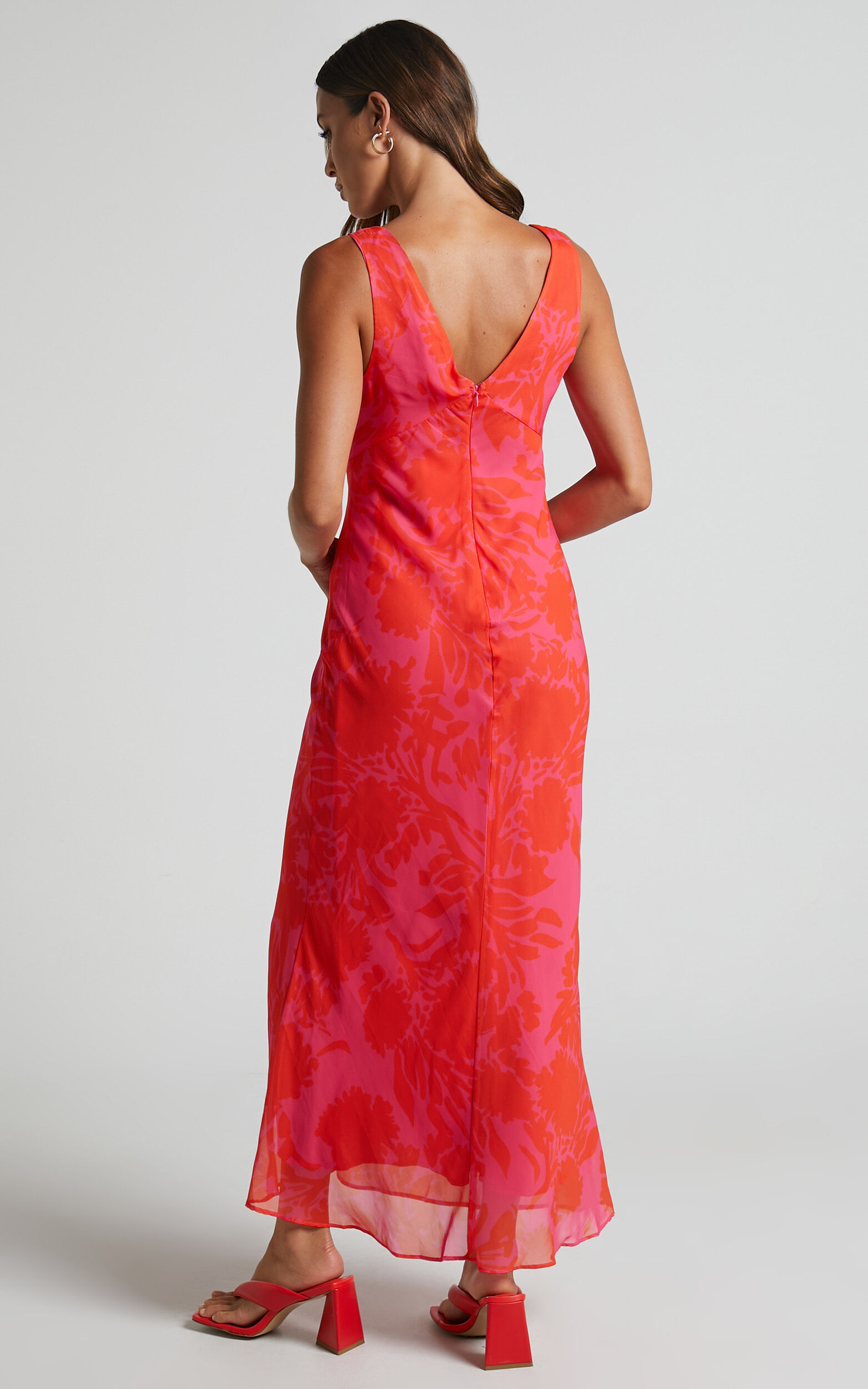 Jodie Midi Dress - V Neck Slip Dress in Pink Floral | Showpo USA