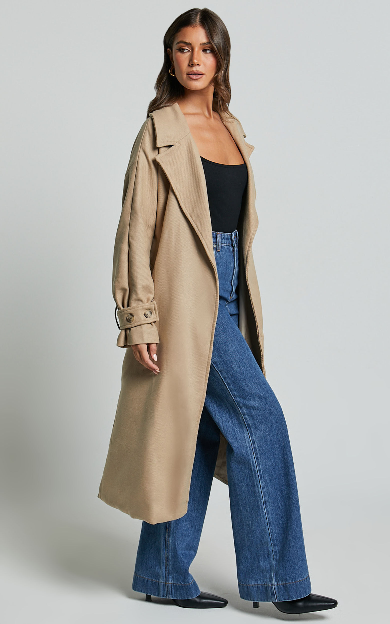 Mella Coat Belted Longline Coat in Camel Showpo USA