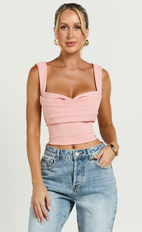 Donna Top - Cowl Neck Corset Top in Pale Pink