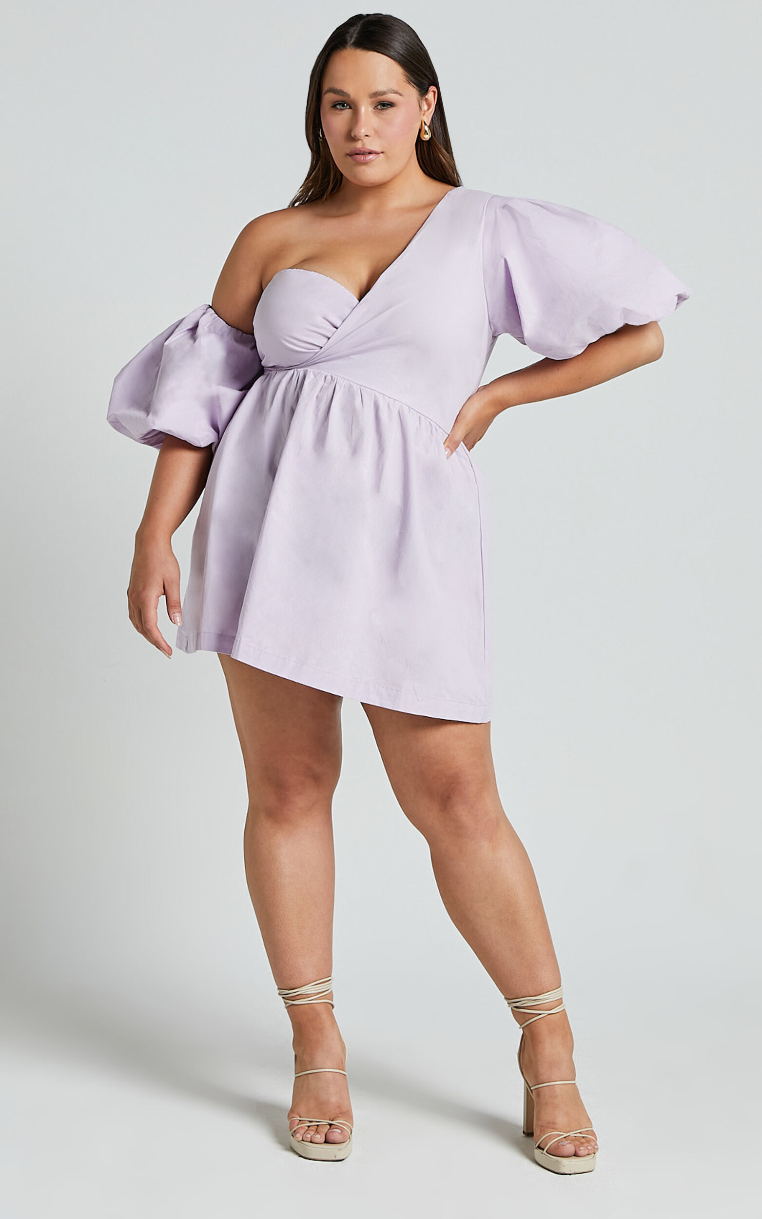 Sula Mini Dress - Asymmetric Off One Shoulder Puff Sleeve