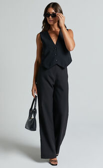 Charla Top - Tailored Button Through Vest in Black