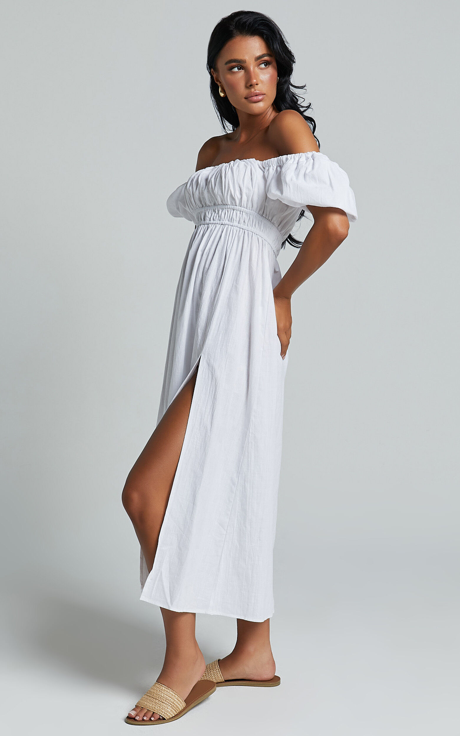 Elasticated waist midi dress hot sale