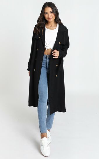 Stepping It Up Trench Coat In Black