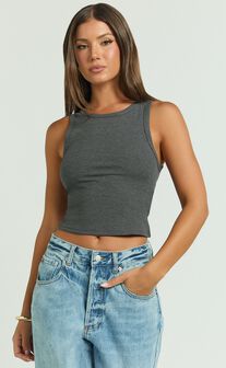 Can't You Tell Top - Ribbed Tank Top in Charcoal