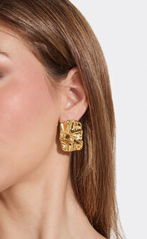Shailene Earrings - Textured Rectangular Earrings in Gold