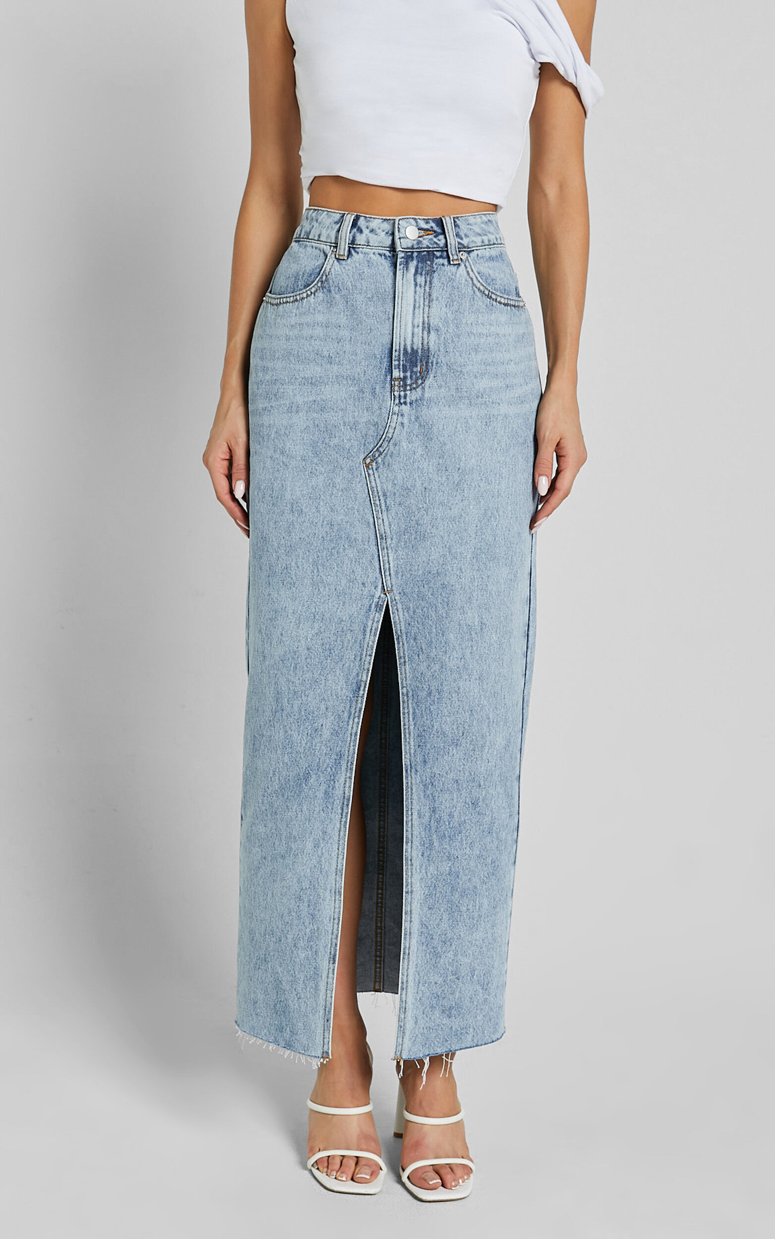 L'Appartement ▼Denim Layered Skirt▼34 THEPRSN - P WASHED DENIM SKIRT LAYERED JEAN | BLUE - ASTOUD