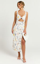 Nicola Midi Dress - Strappy Front Twist Cut Out Column Dress in Soleil ...