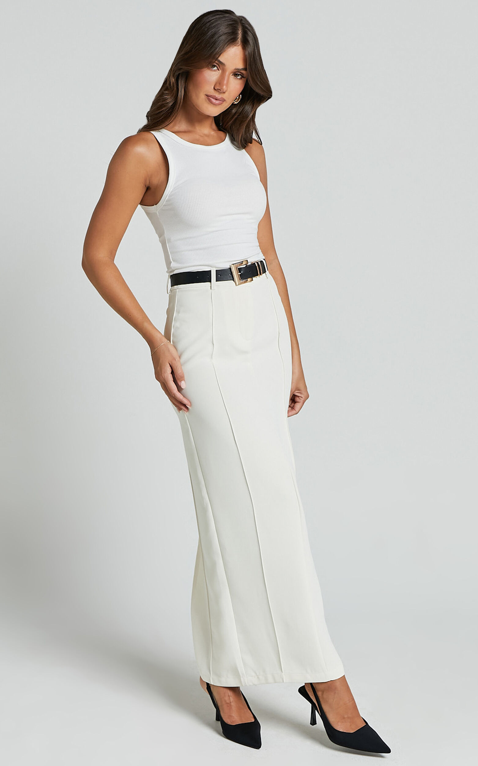 Stella Maxi Skirt - High Waisted Pencil Skirt in Stone | Showpo
