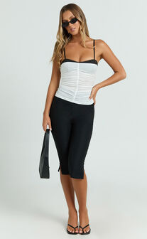 Camille Top - Mesh Contrast Detail Top in White