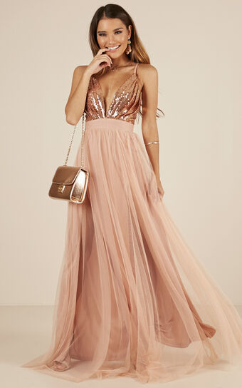 The Last Kiss Maxi Dress In Rose Gold 