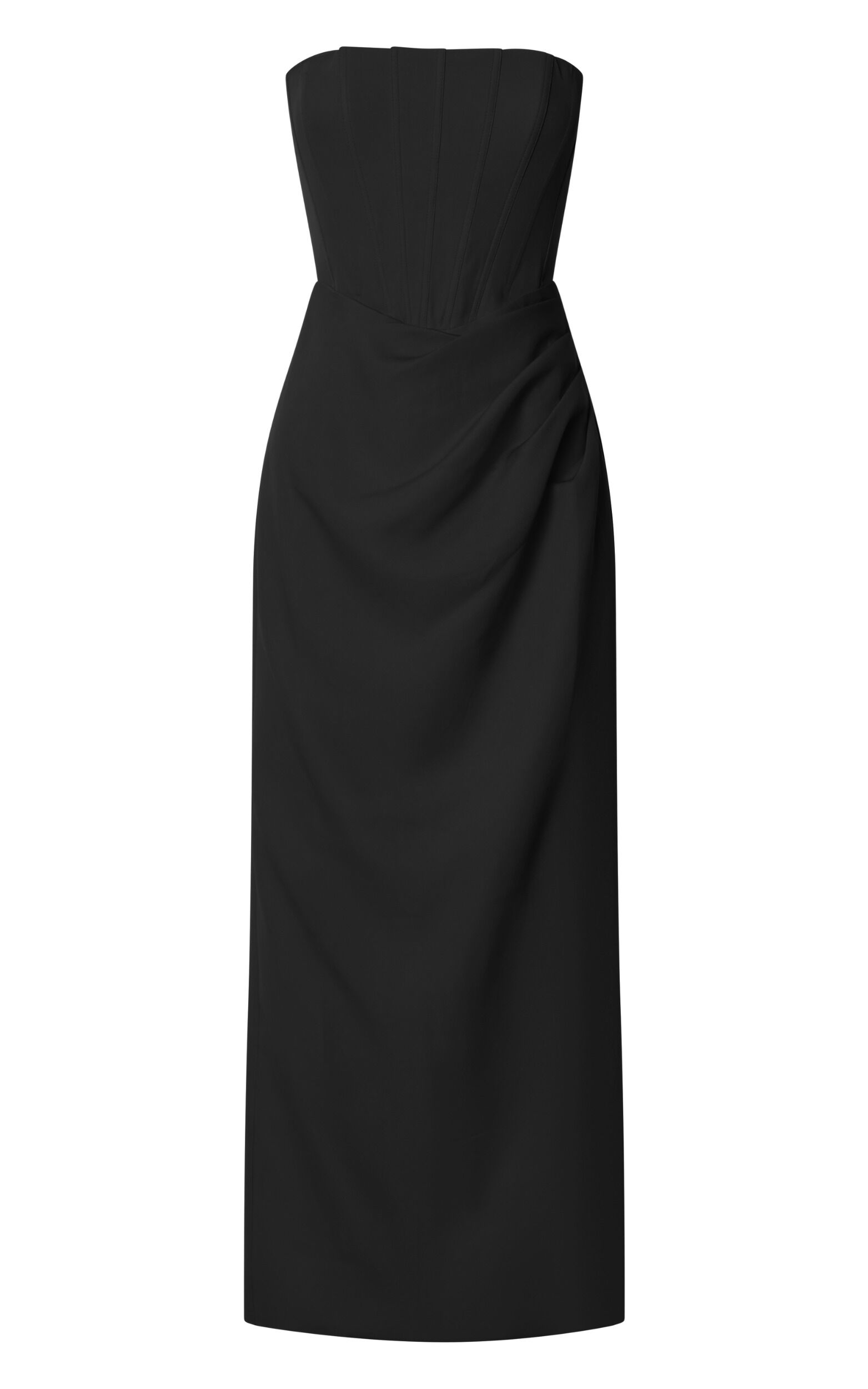 Avery Midi Dress - Strapless Draped Side Split Dress in Black | Showpo USA