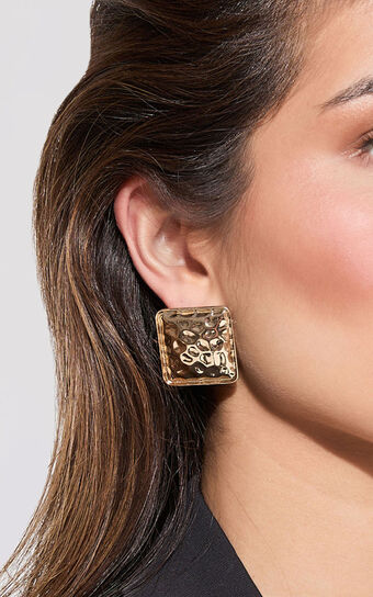 Dakota Earrings - Statement Distressed Square Earrings in Gold