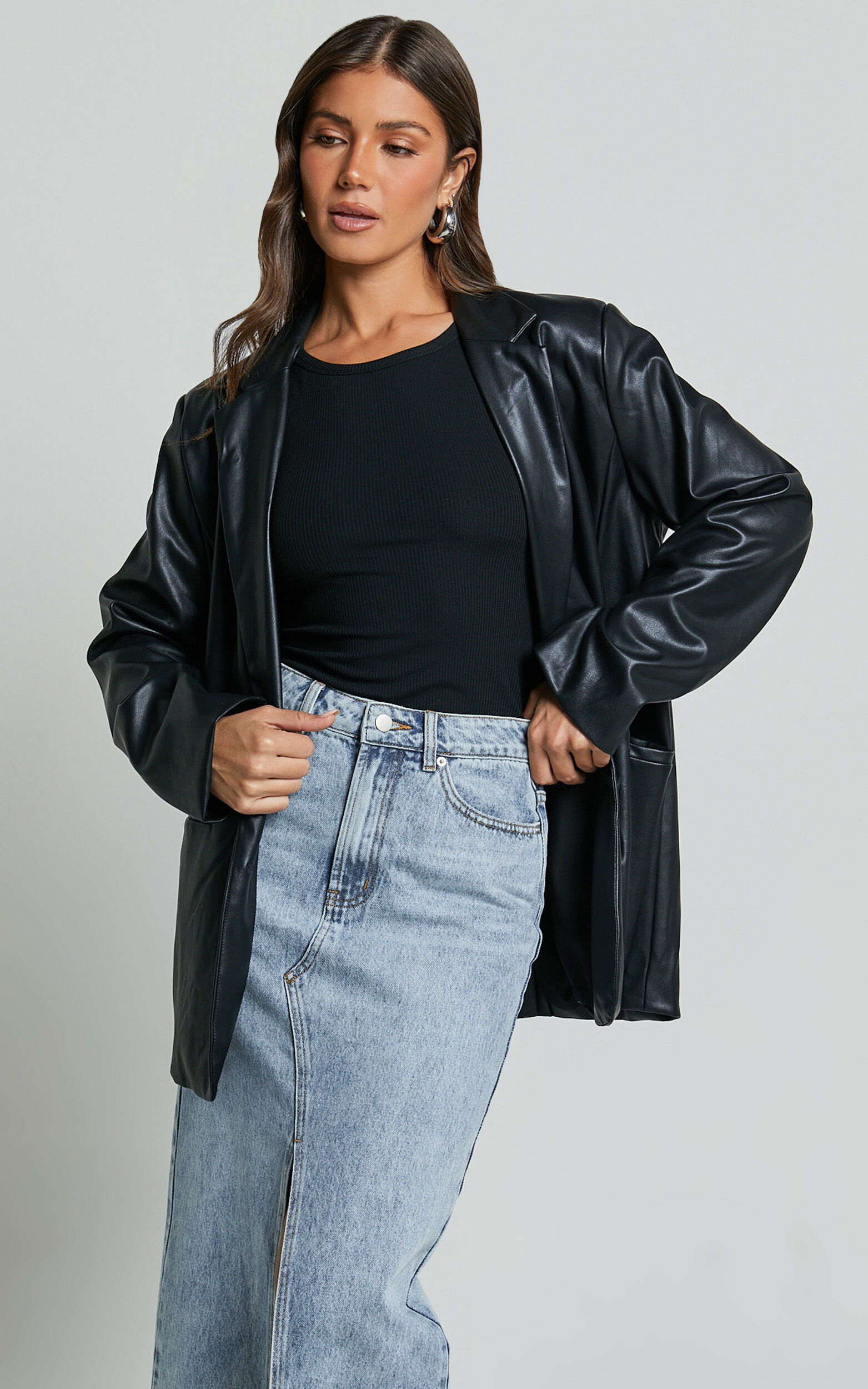 Samanfa Jacket Faux Leather Jacket in Black