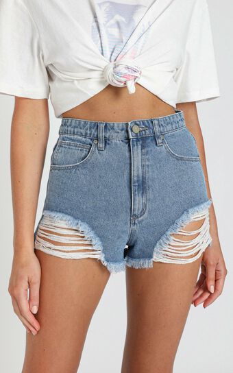 Abrand - A High Relaxed Denim Shorts in Salty Blue