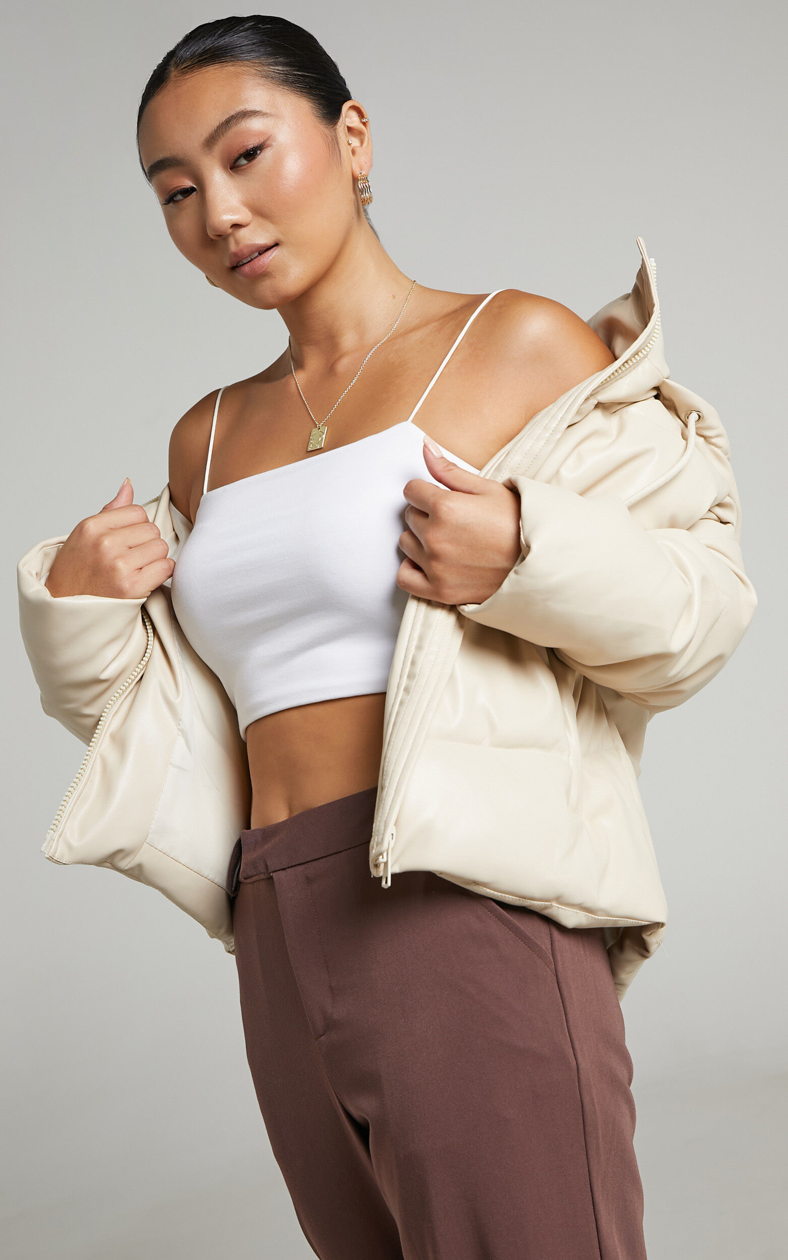 Nude clearance hooded puffer