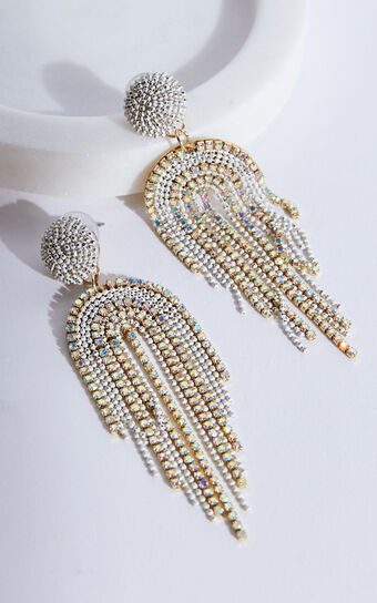 Elincia Earrings - Multicoloured Fringe Drop Earrings in Silver Diamante