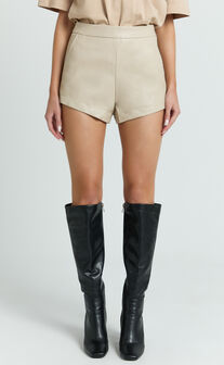 Rosetta Shorts - PU Fitted Micro Shorts in Putty