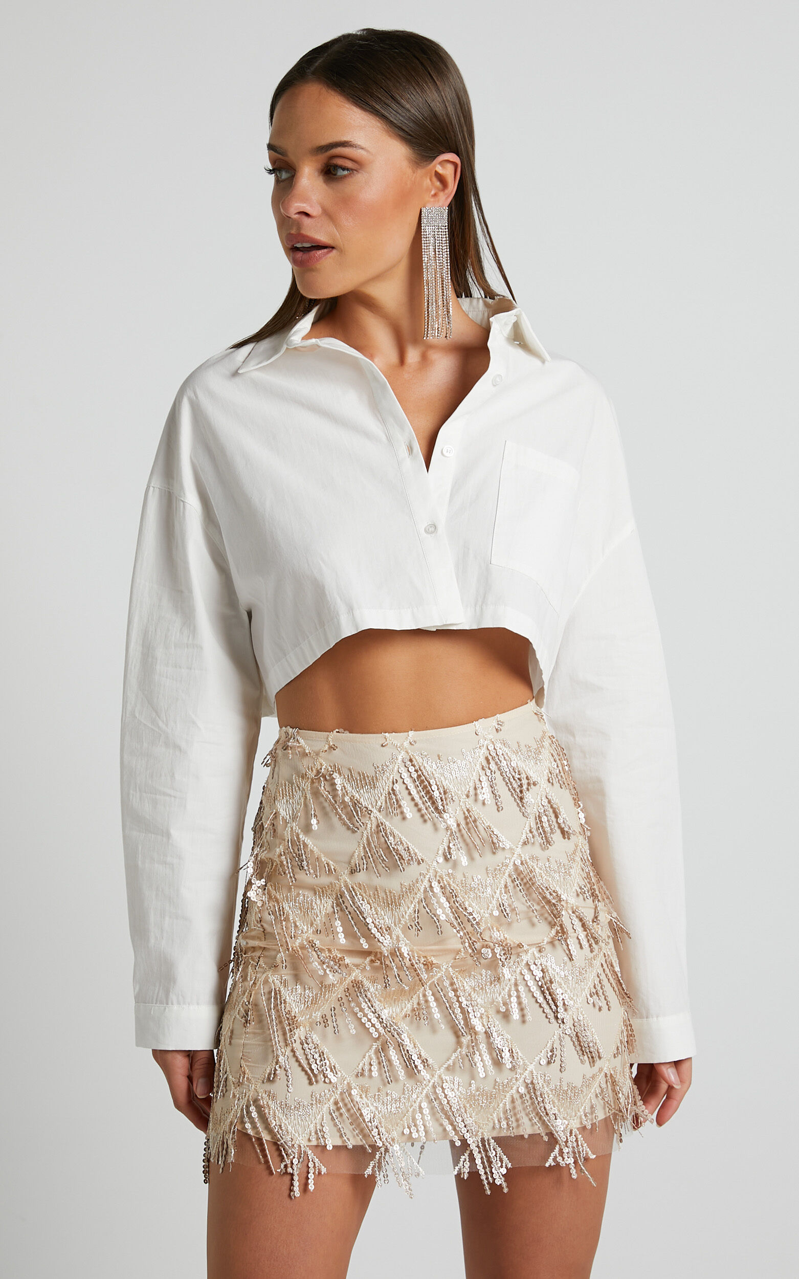 Khrizza Mini Skirt Sequin Diamond Mesh Skirt in Gold Showpo NZ