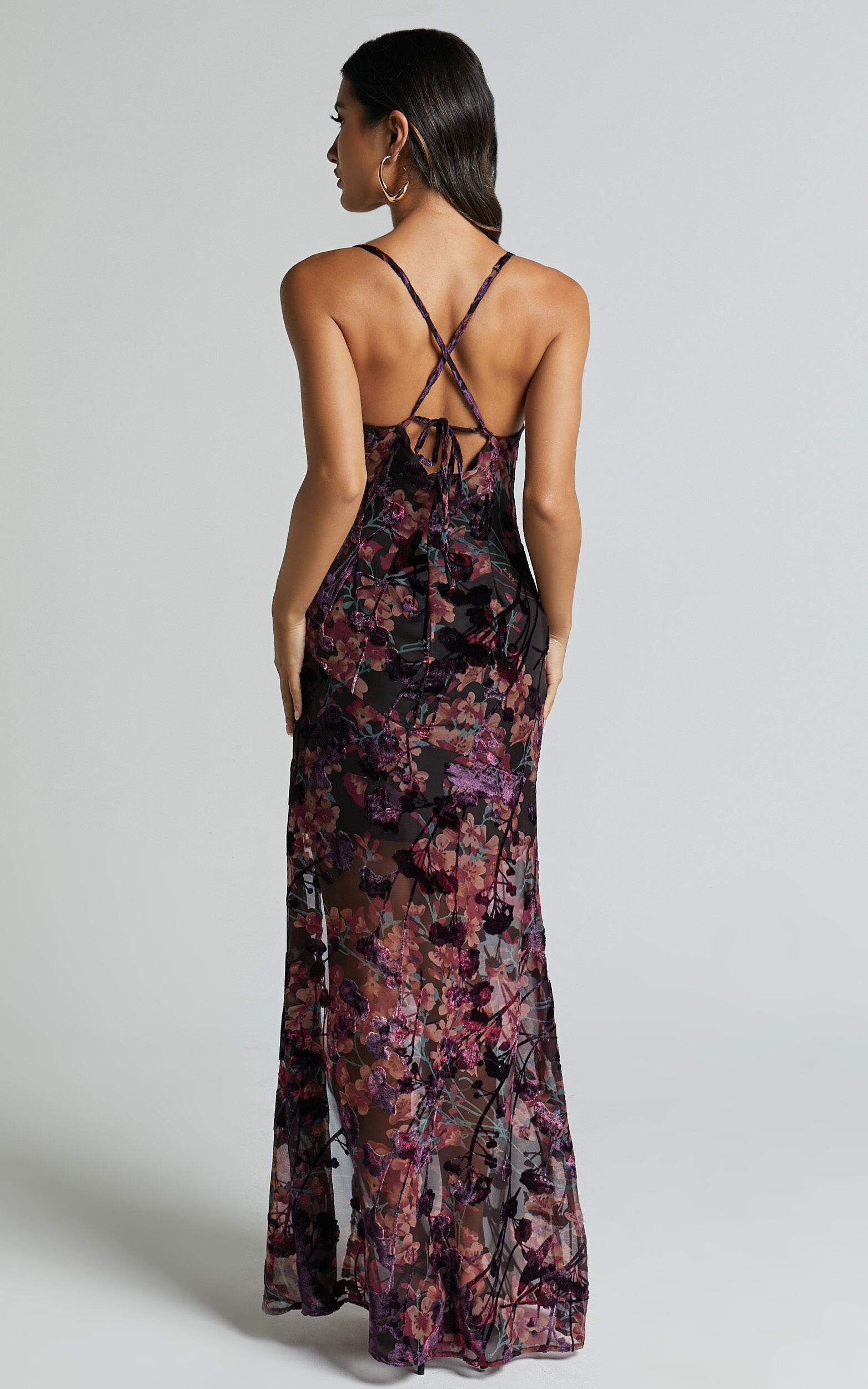 Aletta Maxi Dress - Cowl Cross Back Dress in Aletta Burn Out Floral ...