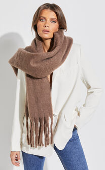 Nancy Scarf - Thick Oversized Long Tassel Scarf in Chocolate