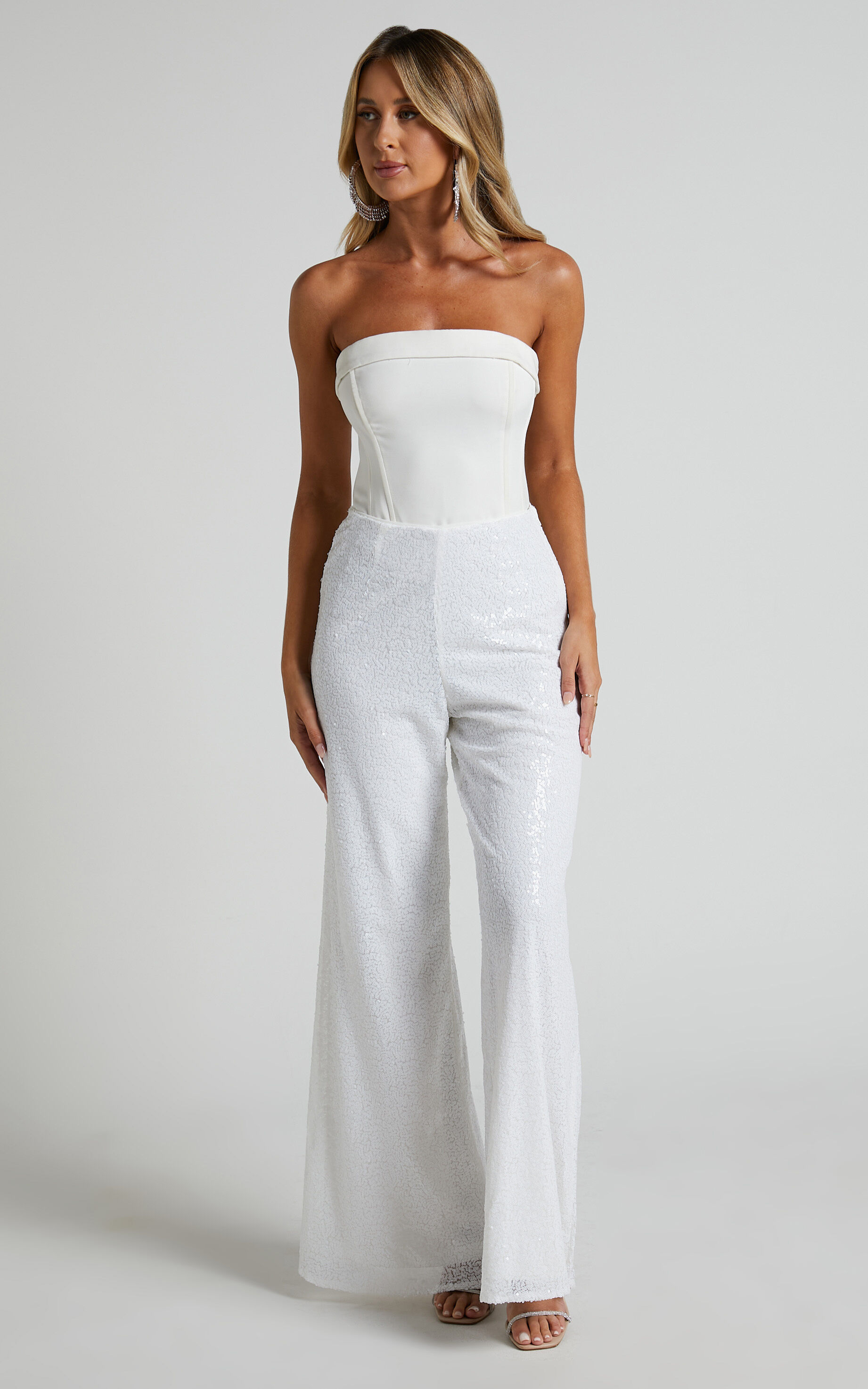 White high waisted wide leg dress pants online