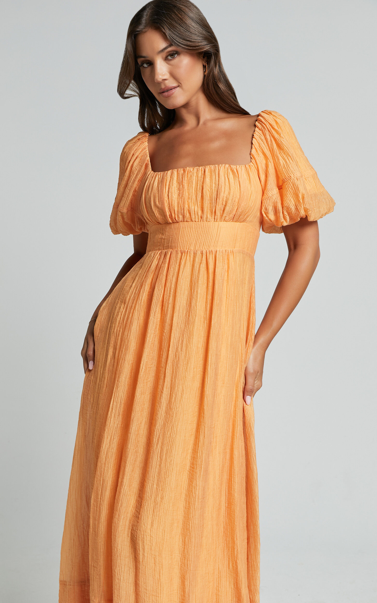 Orange midi dress with sleeves online